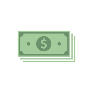 Beyaz arkaplanda düz biçimli para vektörü simgesi.