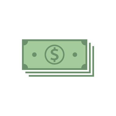 Beyaz arkaplanda düz biçimli para vektörü simgesi.