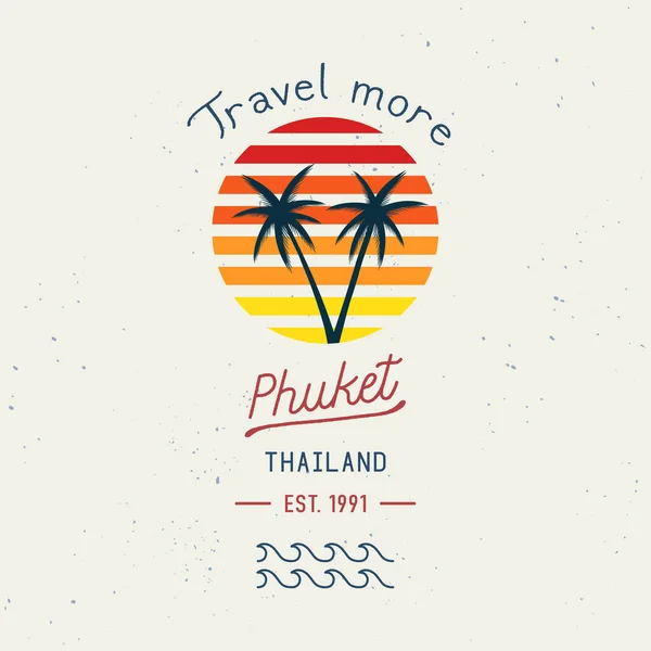 Travel More Phuket Hand Lettering City Name Southern Province Thailand — Stok Vektör