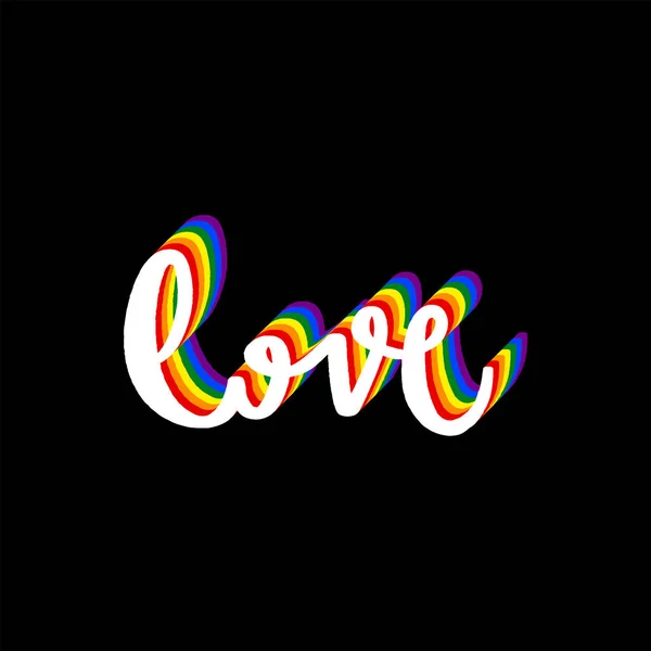 Liefde Met Hand Belettering Met Isometrische Effect Lgbt Regenboog Vlag — Stockvector