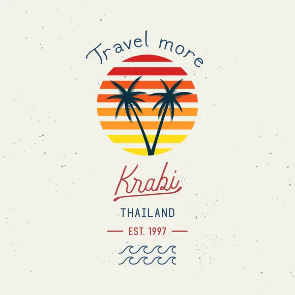 Voyagez Avec Lettrage Krabi Nom Ville Dans Province Sud Thaïlande — Image vectorielle