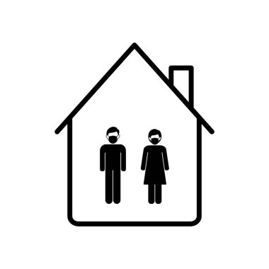 Yüz maskeli ev işareti vektör simgesi olarak kal. Yeni Normal kavramı.