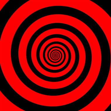 Siyah ve kırmızı hipnotik optik illüzyon spiral arka plan.