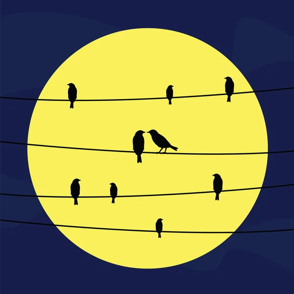 Vogels op wires2 — Stockvector