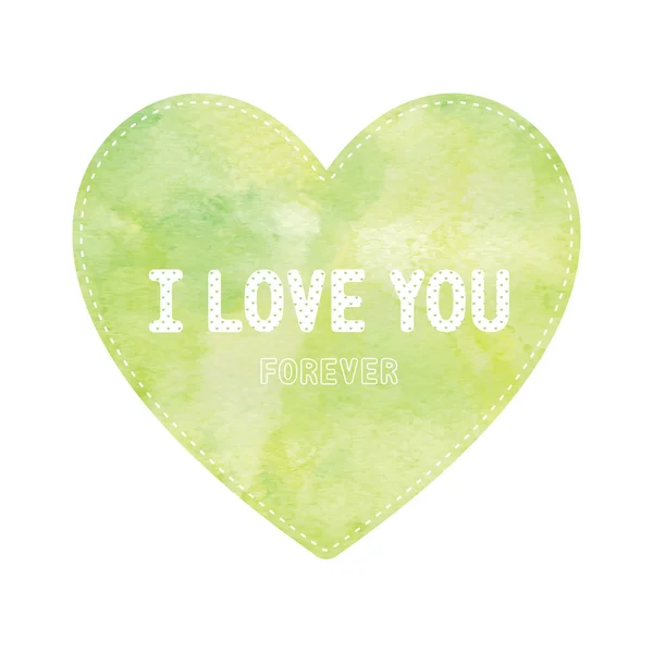 Картка кохання з зеленим і жовтим серцем — стоковий вектор