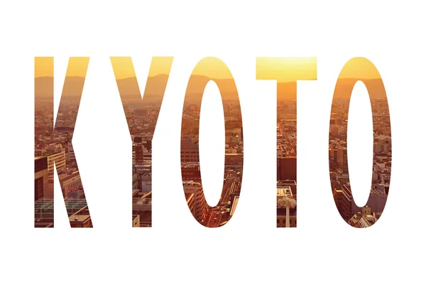 Palabra Kioto al atardecer sobre Kioto — Foto de Stock