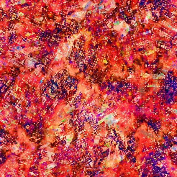 Blurry red painterly watercolor Latar belakang tekstur kolase bunga. Grunge tertekan dasi pewarna bunga melange pola mulus. Berbagai efek glitch ombre cerah di seluruh cetakan. — Stok Foto