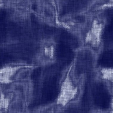 Kusursuz çivit benekli doku. Mavi örülmüş boro pamuk boyalı efekt arka planı. Japonlar batik direncini tekrarlıyor. Sıkıntılı kravat boyası beyazlatıcı. Asya füzyon izin veren kimono tekstili. Giysi izi.