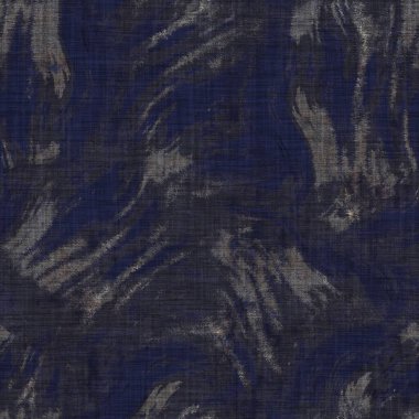 Kusursuz sepya grunge kravat boyası leke desenli arka plan. Benekli lekeli kumaş kumaşı. Grunge kaba, bulanık çarşaf bezi her yere basılmış. Koyu çivit mavisi..