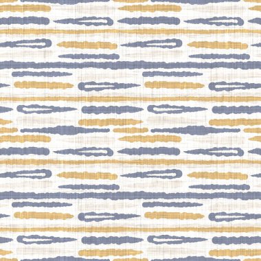 Kusursuz Fransız mavisi, sarı çiftlik evi tarzı çizgiler. Örgü kumaş desenli arka plan. Çizgili yakın çekim kumaşı, mutfak havlusu kumaşı için. İnce çizgili lif piknik masası örtüsü.