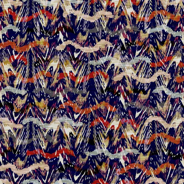 Seamless sepia grunge strip cetak latar belakang tekstur. Worn mottled linear striped pattern textile fabric. Gulungan kasar blur linen seluruh cetak — Stok Foto