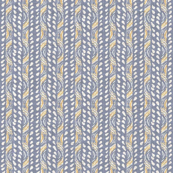 Seamless french blue yellow farmhouse style stripes texture. Woven linen cloth pattern background. Line striped closeup weave fabric for kitchen towel material. Pinstripe fiber picnic table cloth