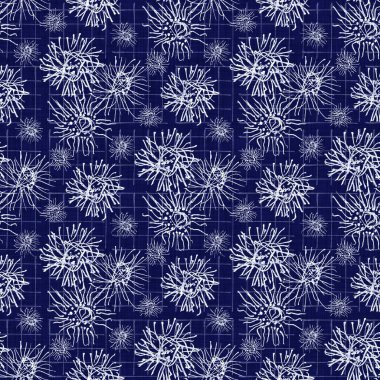 Kusursuz çivit mavisi. Donanma mavisi pamuk boyalı efekt arka planı. Japonlar motiflere karşı direniyor. Kumaşın her yerinde Asya füzyonu var..