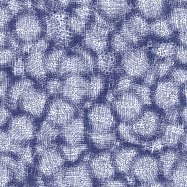 Kusursuz çivit karalama dokusu. Mavi örülmüş boro pamuk boyalı efekt arka planı. Japonlar tekrar ediyorum: Batik yıkamaya karşı koyuyor. Sıkıntılı noktalı boya lekesi. Kumaş izinin her yeri Asyalı..