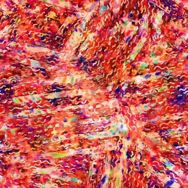 Blurry red painterly watercolor Latar belakang tekstur kolase bunga. Grunge tertekan dasi pewarna bunga melange pola mulus. Berbagai efek glitch ombre cerah di seluruh cetakan. — Stok Foto