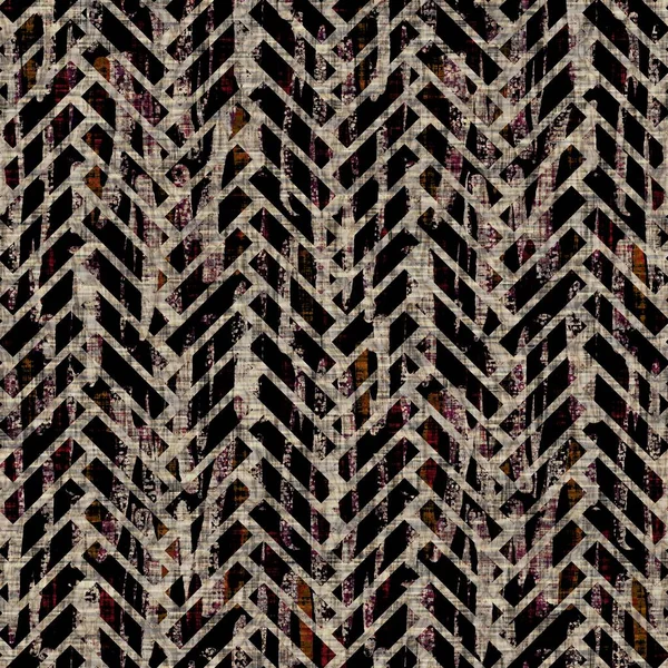 Sans couture sépia grunge chevron bande imprimé texture fond. Porté tissu textile à rayures linéaires marbrées. Grunge brut lin flou toute impression — Photo