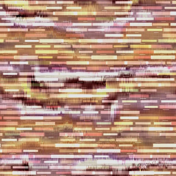 Vervagene glitch gebroken streep textuur achtergrond. Onregelmatige geometrische lijn aquarelverf naadloos patroon. Ombre multicolor digitaal ongelijk over de hele print. Variabel gestreept wasbleekmiddel effect. — Stockfoto