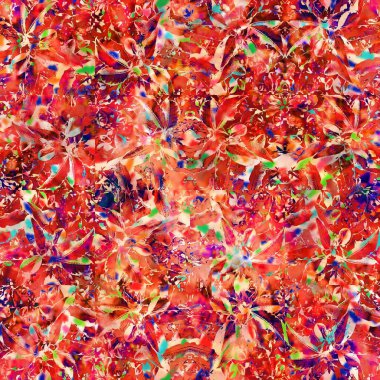 Bulanık kırmızı boyalı suluboya çiçek desenli kolaj arka planı. Grunge kravatlı, boyalı, çiçekli, pürüzsüz desenli. Yazdırma üzerinde değişken parlak ombre arıza efekti.