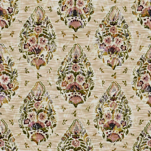 Seamless floral sepia grunge print texture background. Worn mottled flower bloom pattern textile fabric. Grunge rough blur linen all over print