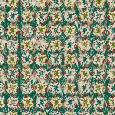 Kusursuz sepia grunge desenli arkaplan. Giyinik çiçek desenli tekstil kumaşı. Hırıltılı, bulanık çarşaflar her yerde. 