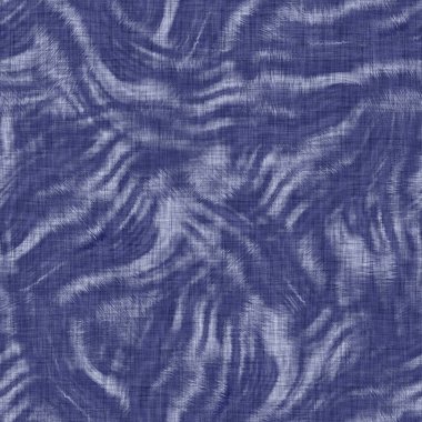 Kusursuz çivit benekli doku. Mavi örülmüş boro pamuk boyalı efekt arka planı. Japonlar batik direncini tekrarlıyor. Sıkıntılı kravat boyası beyazlatıcı. Asya füzyon izin veren kimono tekstili. Giysi izi.
