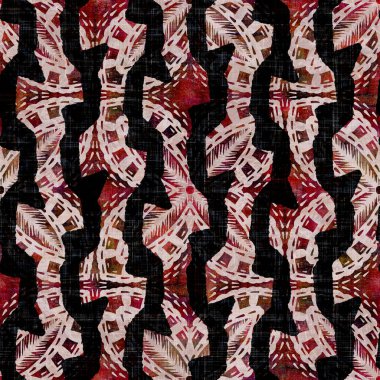 Kusursuz koyu renkli simge şeritli blok parmak izi. Boho etnik yumuşak döşeme kumaşı tarzı. Boya dekoratif zig zag motifli tekstil. Grunge Kış Bulanık Raster JPG örnekleri her yerde.