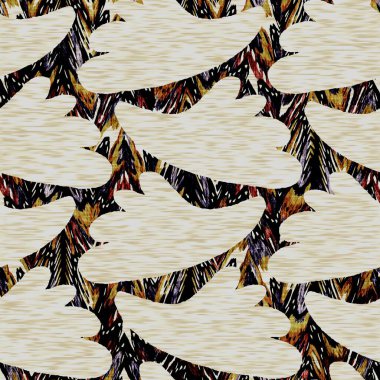 Kusursuz modern sepia camo baskı dokusu arka planı. Benekli kamuflaj deri desenli tekstil kumaş. Hırıltılı, bulanık çarşaflar her yerde. 