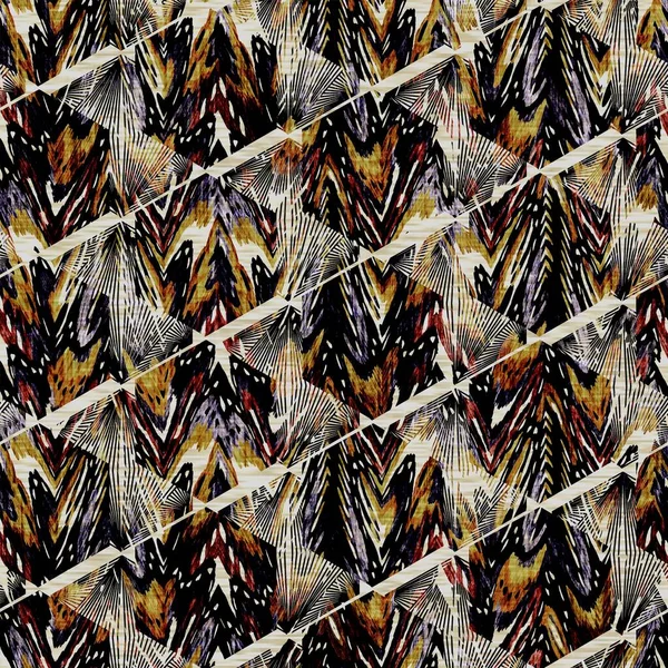 Nahtlose Sepia Grunge geometrische Drucktextur Hintergrund. Gestresstes Textilmuster. Grunge grobe Unschärfe Geo-Leinen auf dem ganzen Druck — Stockfoto