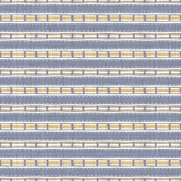 Texture sans couture de rayures de style ferme jaune bleu-français. Tissu de lin tissé motif fond. Ligne rayé gros tissu tissé pour matériau de serviette de cuisine. Tissu de table pique-nique en fibre de pin — Photo