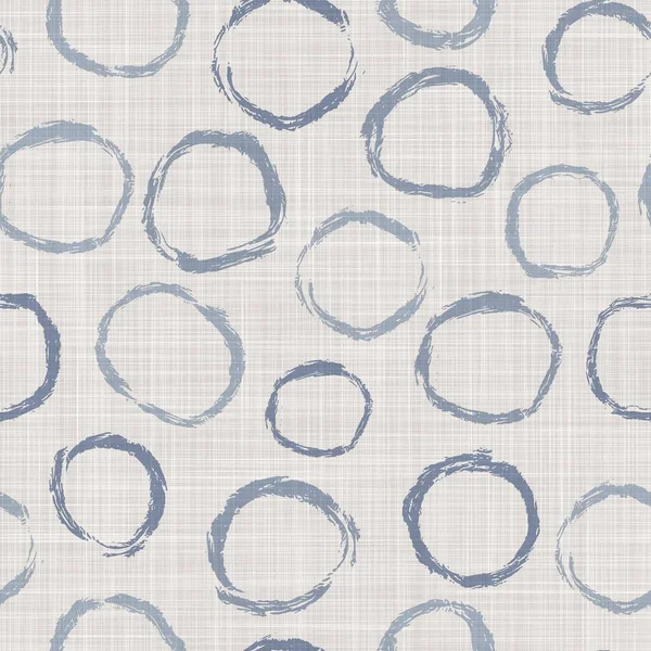 Seamless french farmhouse dotty linen pattern. Provence blue white woven texture. Shabby chic style decorative circle dot fabric background. Textile rustic all over print — Stock Photo, Image