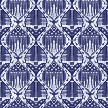 Kusursuz çivit mavisi dokusu. Donanma mavisi işlemeli pamuk boyalı efekt arka planı. Japonlar batik direncini tekrarlıyor. Kumaşın her yerinde Asya füzyonu var..