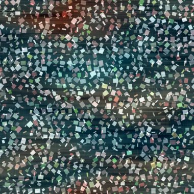 Kare konfeti parti dokusu arka planı. Sihirli kare renkli, noktasız desen. Çok renkli, ışıltılı, çeşitli renkte serpiştirilmiş. Yazının her yerinde neşeli bulanıklık efekti. 