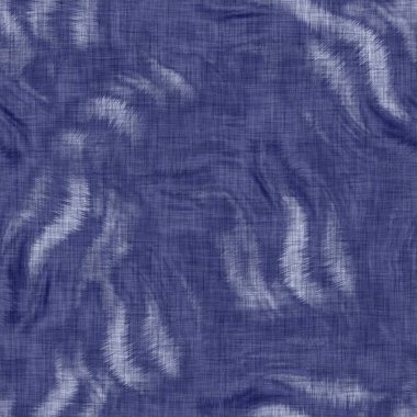 Kusursuz çivit desenli. Mavi örülmüş boro keten pamuk boyalı efekt arka planı. Japonlar batik direncini tekrarlıyor. Tekstil izlerinin her yerinde Asya çizgileri var..