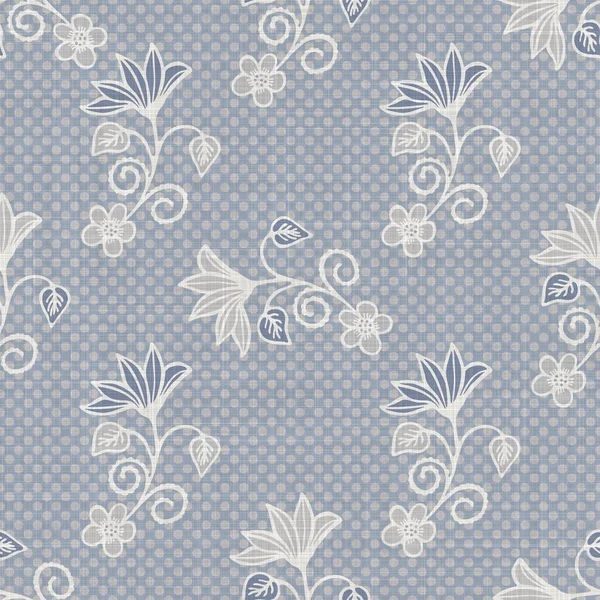 Nahtlose Französisch Bauernhof Leinen gedruckt floralen Damast Hintergrund. Provence blaugrau Leinenmuster Textur. Shabby chic Stil gewoben Unschärfe Hintergrund. Textil rustikal auf der ganzen Linie — Stockfoto