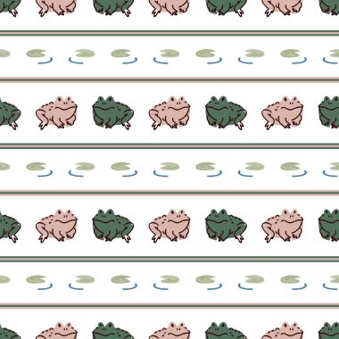 Zambak desenli şirin bir kurbağa. Vahşi yaşam göleti amfibik ev dekorasyonu ve çizgi film karakurbağası. Her yerde kusursuz vıraklayan hayvanlar var.. 