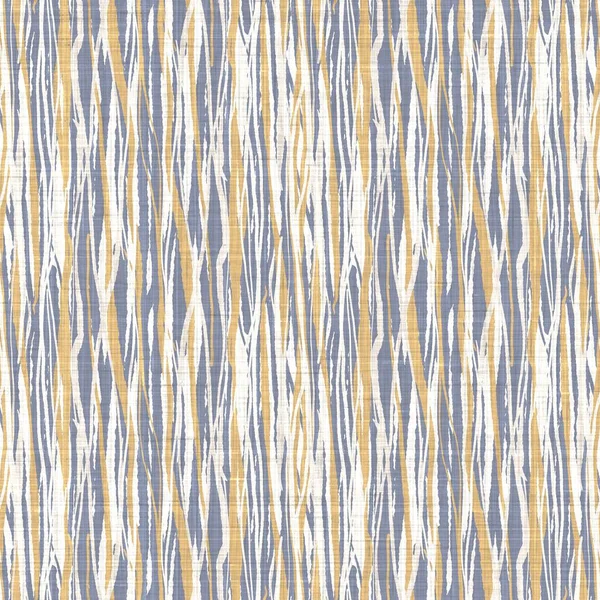 Seamless francês azul amarelo estilo fazenda listras textura. pano de linho tecido fundo padrão. Linha listrada closeup tecer tecido para material de toalha de cozinha. Pano de mesa de piquenique de fibra Pinstripe — Fotografia de Stock