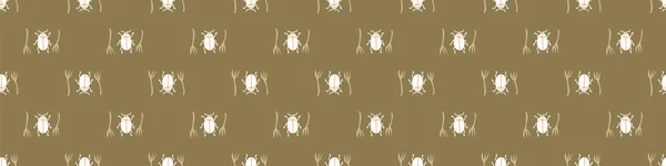 Seamless background beetle insect gender neutral baby border pattern. Simple whimsical minimal earthy 2 tone color. Kids nursery wildlife bug edging fashion trim. — Stock Vector