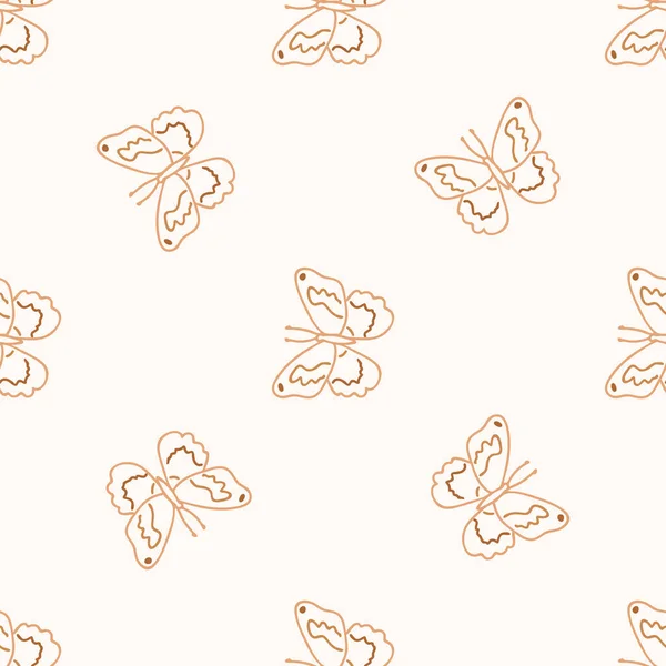 Fondo sin costuras patrón de género neutral mariposa. Caprichoso mínimo terroso de 2 tonos de color. niños vivero fondo de pantalla o boho dibujos animados insecto moda por todas partes imprimir. — Vector de stock