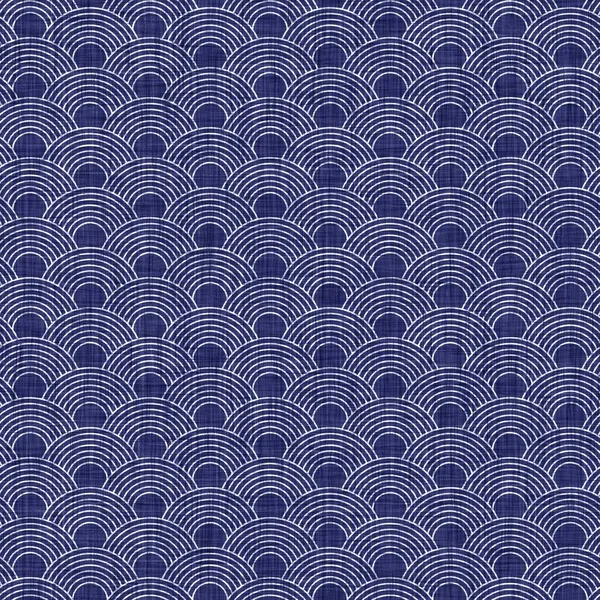 Seamless indigo geometric texture. Navy blue woven geo shape cotton dyed effect background. Japanese repeat batik resist abstract motif pattern. Asian fusion all over textile blur cloth print.