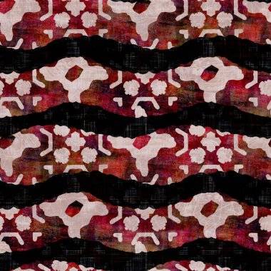 Kusursuz koyu renkli blok çizgili arka plan. Boho etnik yumuşak döşeme kumaşı tarzı. Boyayla boyanmış dekoratif desenli tekstil. Boyalı bulanık çizgili raster jpg kumaş örneği her yerde..