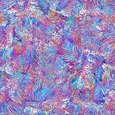 Kusursuz yaz boho 'su parmak izini sildi. Grunge hafif suluboya kolaj dokusu arka planı. Plaj desenli tekstil kumaşı. Boya mavisi, pastel, bulanık, püre, her yerde arıza var. 