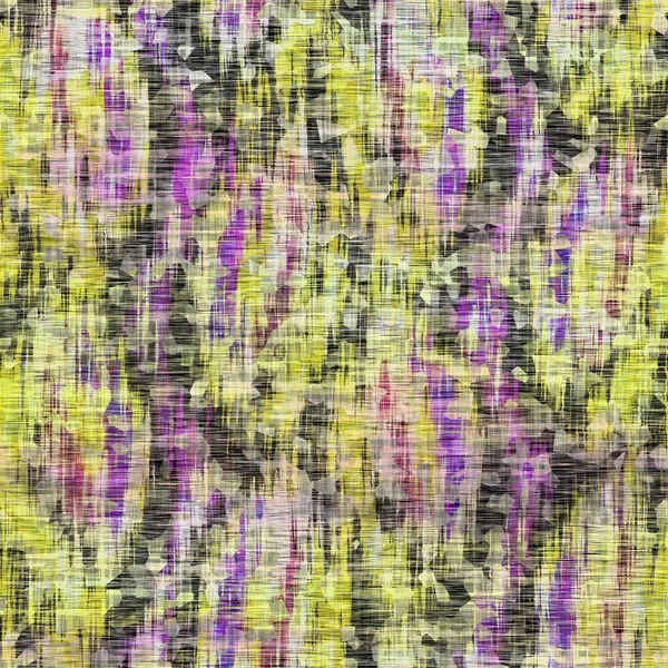 シームレスな苦痛を伴う斑状の絞り染め織りテクスチャの背景。ブロックされた古い石灰黄色の紫色の布効果。古いですマッシュアップペイントコラージュすべての上に｜print. — ストック写真