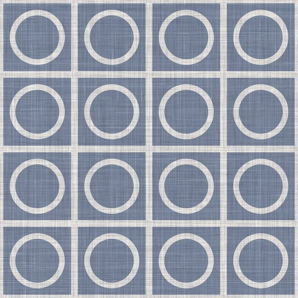 Seamless french farmhouse dotty linen pattern. Provence blue white woven texture. Shabby chic style decorative circle dot fabric background. Textile rustic all over print — Stock Photo, Image