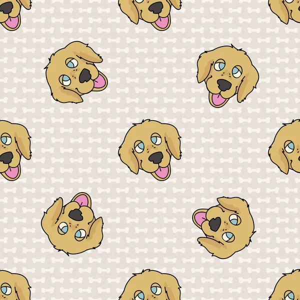 Hand drawn cute golden retriever breed dog seamless vector pattern. Purebred pedigree dog domestic dog on paw background. Dog lover toy spaniel pet all over print. Kennel pooch. EPS 10. — Stock Vector