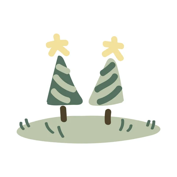 Cute cartoon christmas drzewo płeć neutralny linthe wektor ilustracji. Prosta, leśna naklejka z jodły. Dzieci choinka ręcznie rysowane proste sosny. — Wektor stockowy