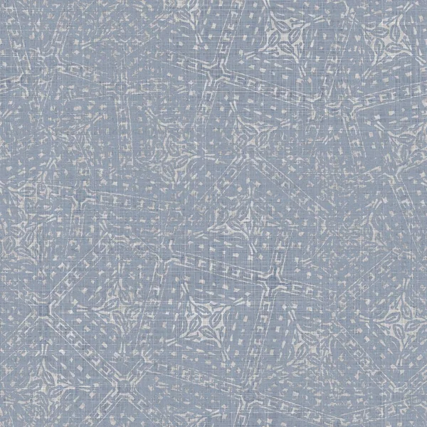 Seamless french farmhouse linen mottled print background. Provence blue gray linen rustic pattern texture. Shabby chic style worn woven blur flax textile all over print. — Stock Photo, Image