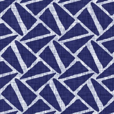 Kusursuz çivit geometrik doku. Donanma mavisi, jeo biçimli pamuk boyalı efekt arka planı. Japonlar soyut motif kalıplarına direniyor. Kumaşın her yerinde Asya füzyonu var..