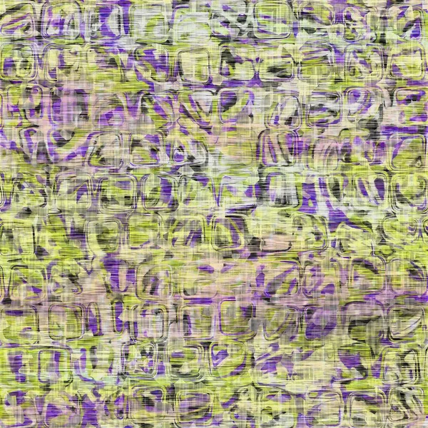 Seamless distressed mottled tie dye woven texture background.Distressed boho blur washed pattern. Blotched aged lime yellow purple cloth effect. Ragged old mash up painterly collage all over print. — Stock Photo, Image