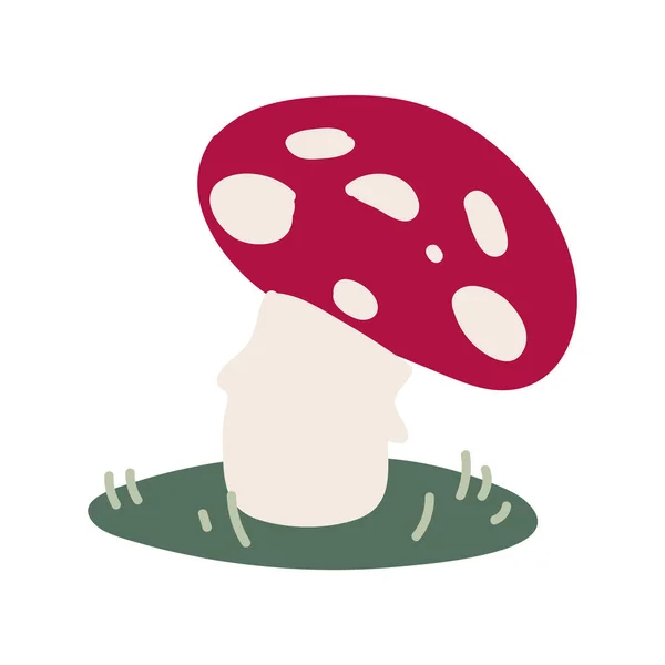 Cute kartun toadstool jamur monokrom garis keturunan vektor ilustrasi. Klien stiker terbang sederhana. Anak-anak keracunan tangan jamur ditarik kawaii mikologi. - Stok Vektor