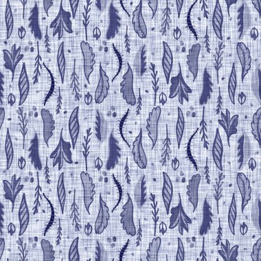 İndigo mavi yaprak bloğu boyanmış keten desenli arka plan. Kusursuz örülmüş Japonlar batik kumaş örneklerini tekrarlıyorlar. Çiçek yaprakları organik bulanık blok izi. Tüm tekstil için dekoratif kumaş..